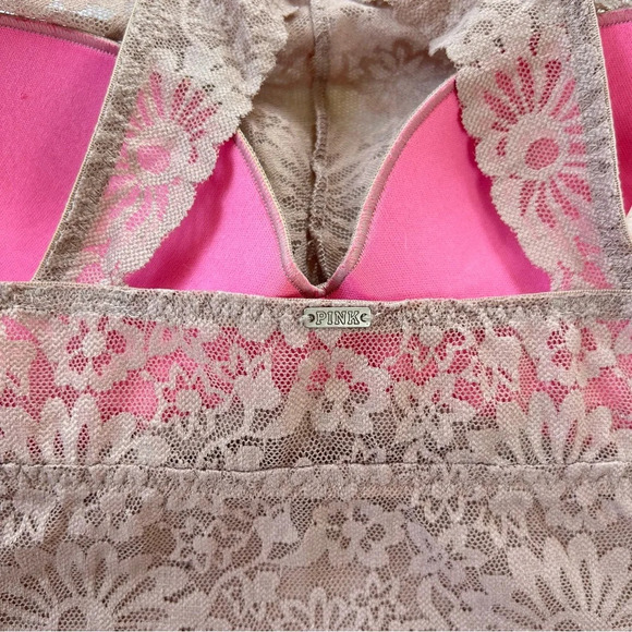 PINK Victoria’s Secret Lace Bralette Tan High Neck Small - Picture 4 of 6